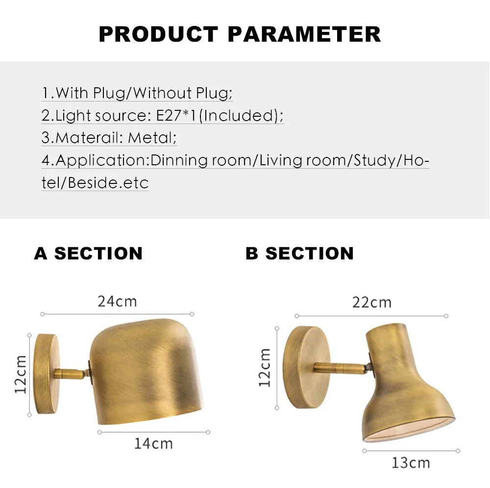 Afralia™ Gold Iron Vintage Wall Lamp, Modern American Style, LED Mirror Light E27