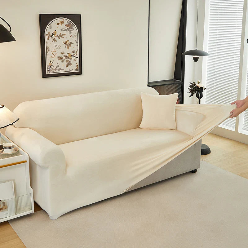 Afralia™ Fleece Velvet Sofa Cover: Stretch Slipcover for Loveseat & Couch, Solid Color