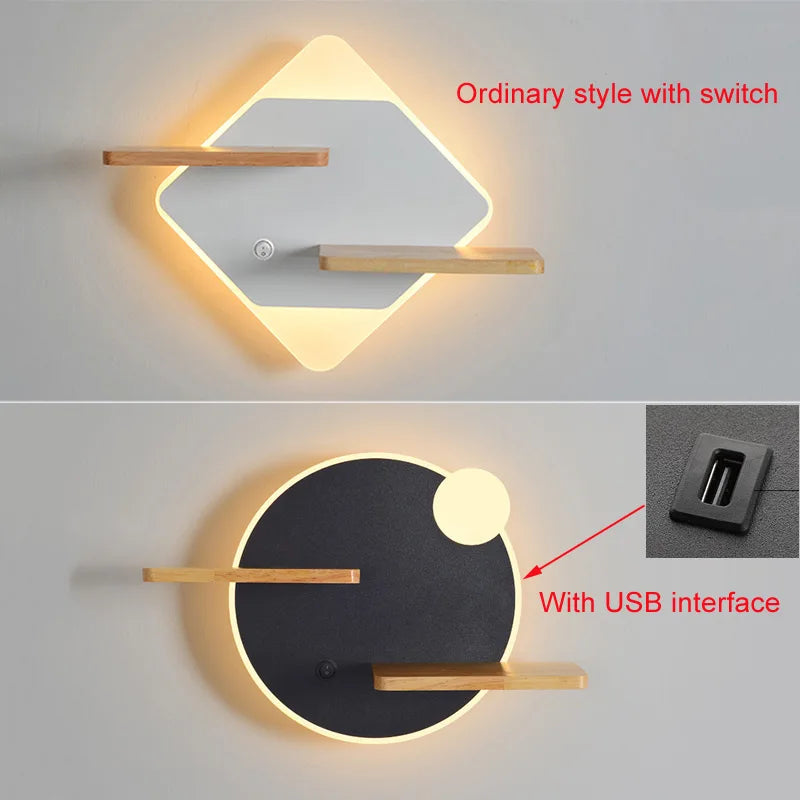 Afralia™ LED Bedside Shelf Wall Lamp with USB Charger - Modern Minimalist Bedroom Reading Light