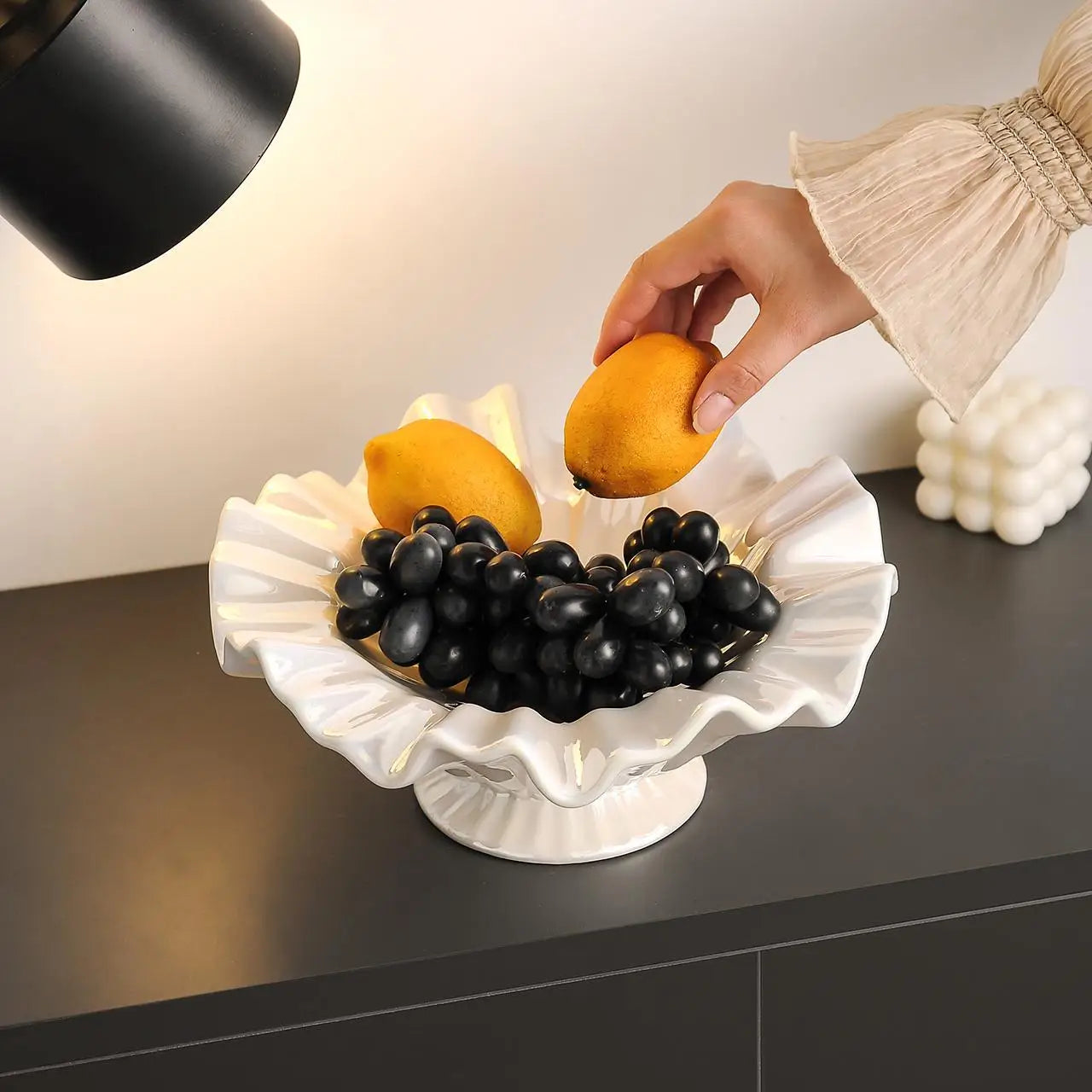 Afralia™ Wave Edge Ceramic Fruit Platter with High Legs: Stylish Home Decor and Snack Plate
