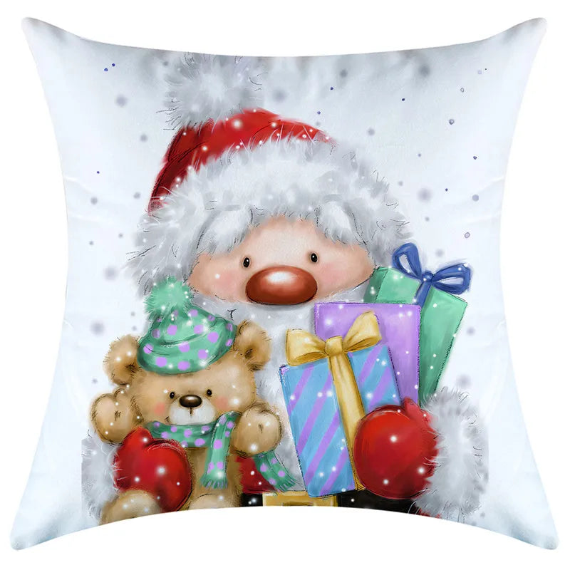 Afralia™ Christmas Pillowcase Deer Santa Tree Bear Print Cushion Cover