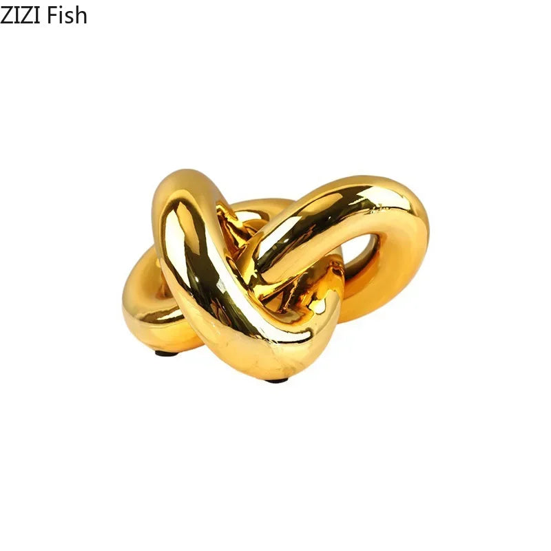 Afralia™ Gold-plated Knot Ornaments: Modern Geometric Resin Desk Decor & Room Craft