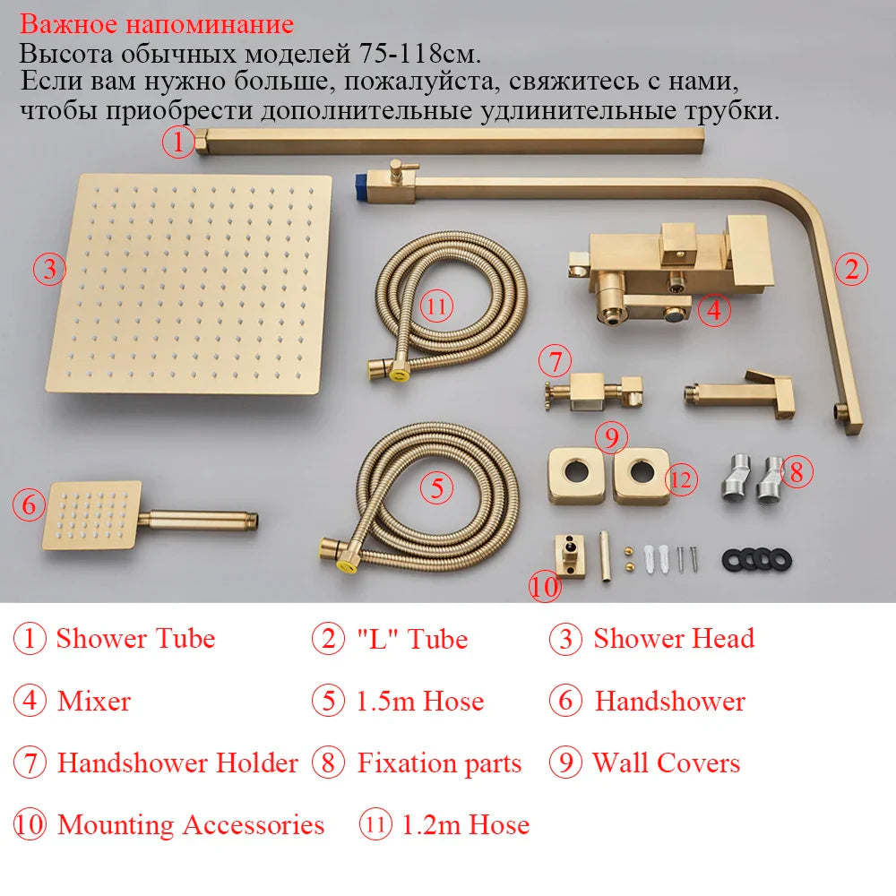 Afralia™ Rainfall Shower Faucet Set Wall Mounted Bath Mixer Tap System With Bidet Taps