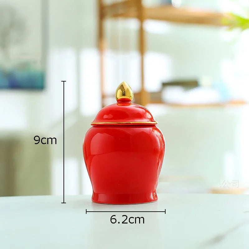 Afralia™ Gold Tea Canister Ceramic Storage Jar with Lid for Desk Decoration