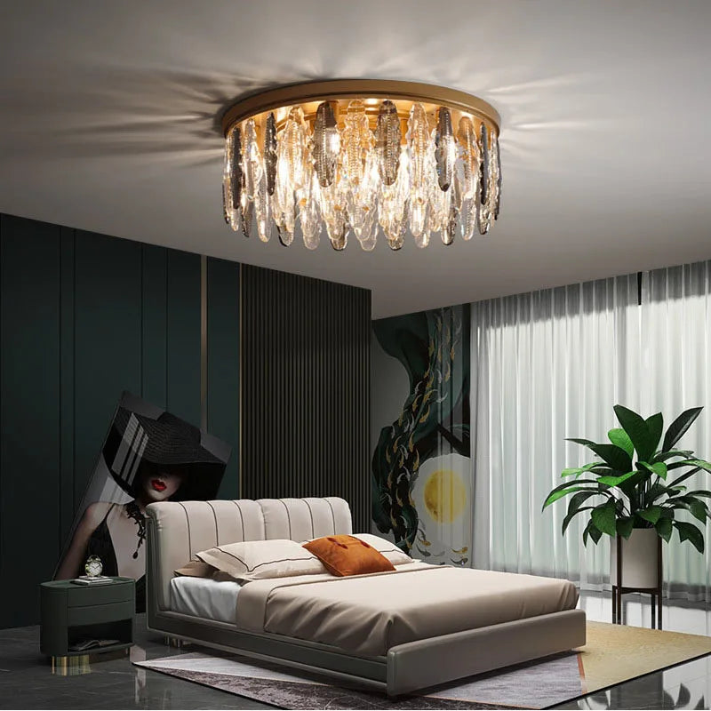 Afralia™ Crystal Ceiling Chandelier LED Lighting for Modern Minimalist Light Luxury Living Room