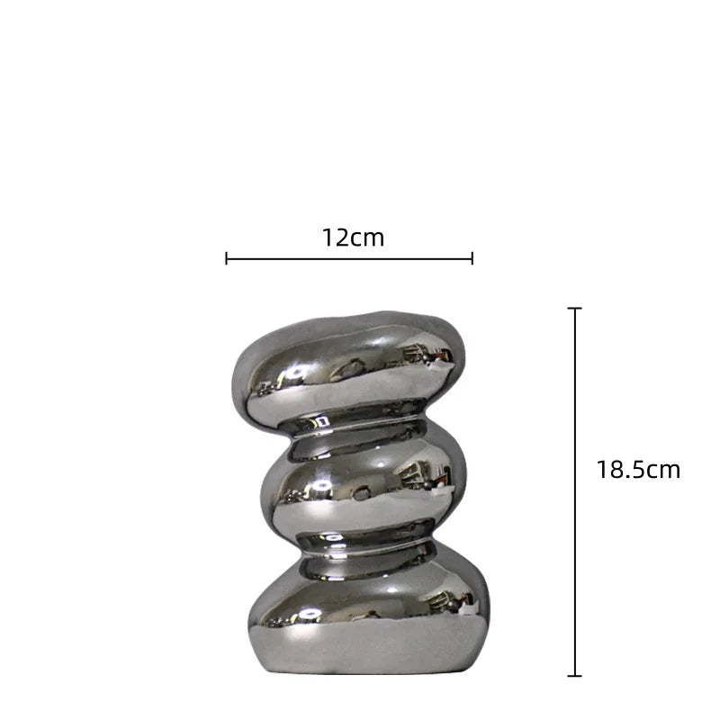 Afralia™ Silver Pebble Ceramic Geometric Vase for Floral Arrangement and Room Decoration