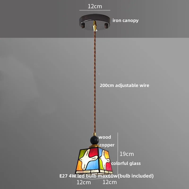 Afralia™ Peace Dove Glass Pendant Light Fixture Wood Copper Tiffany Style LED Hanging Lamp