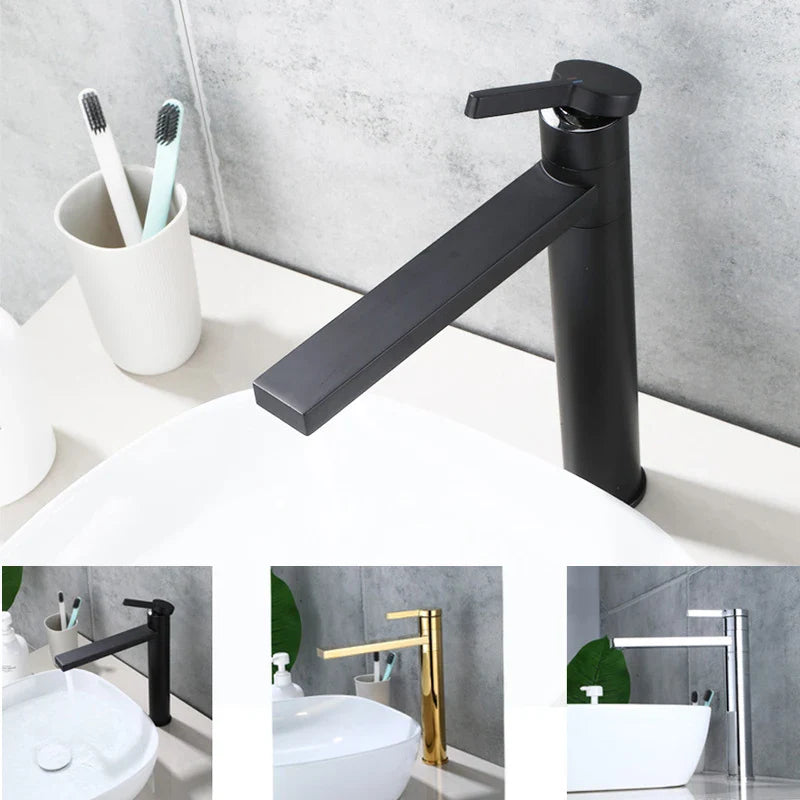 Afralia™ Tall Style Basin Faucet Deck Mounted Single Handle Mixer Tap Chrome Black Gold