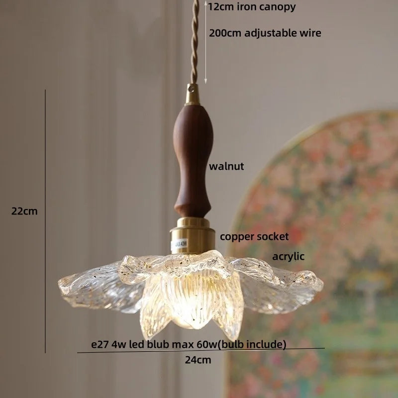 Afralia™ Acrylic LED Pendant Light: Copper Walnut Wood Flower Hang Lamp