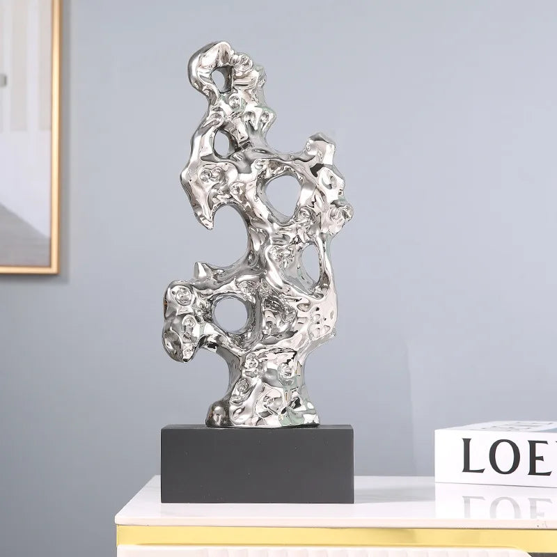 Afralia™ Gold Hollow Stone Statue Coral Sculpture Home Decor Figurines