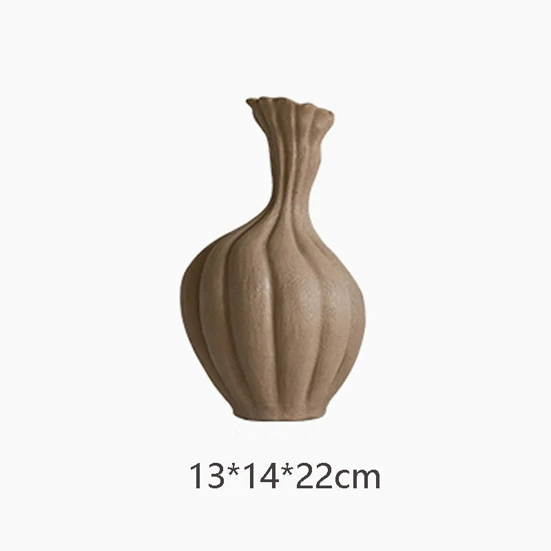 Afralia™ Handcrafted Ceramic Striped Vase for Floral Arrangements
