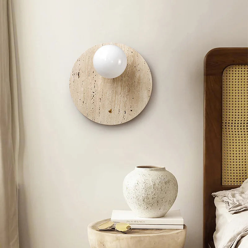 Afralia™ Travertine Stone Sconce with Glass Ball G9