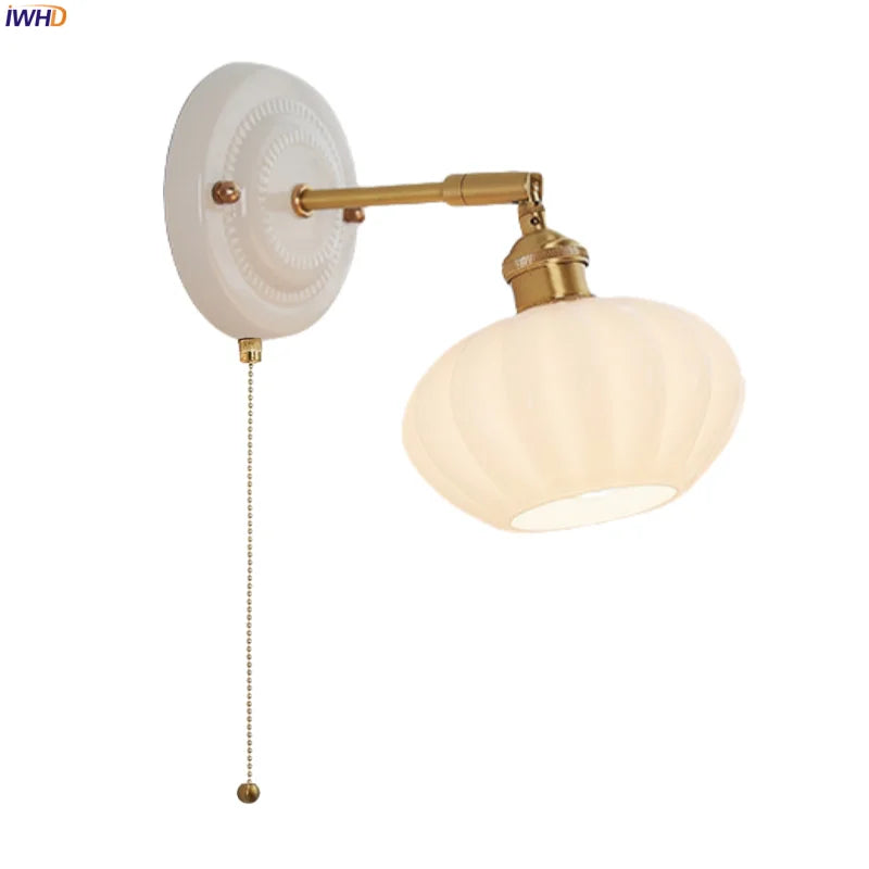 Afralia™ Pumpkin Glass LED Wall Lamps Up Down Rotate Copper Arm - Modern Nordic Wandlamp