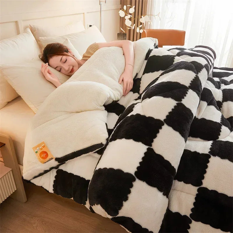 Afralia™ Cozy Checkerboard Winter Blanket - Super Thick & Soft Cashmere Duvet Comforter