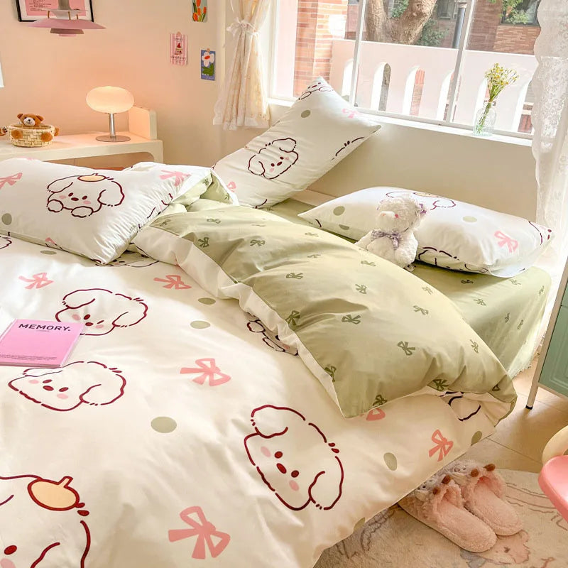 Afralia™ Cotton Cartoon Printed Bed Set with Non-Fading Floral Patterns for Adults
