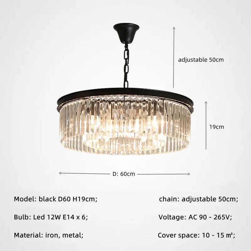 Afralia™ Gold Black Metal Crystal Pendant Lights Chain Hanging LED Suspension Lamp Fixtures