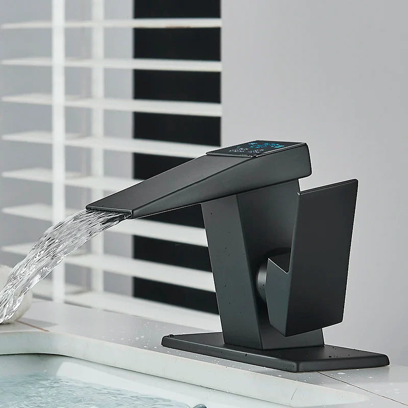 Afralia™ LED Waterfall Basin Faucet Hot Cold Mixer Tap for Bathroom Deck Installation
