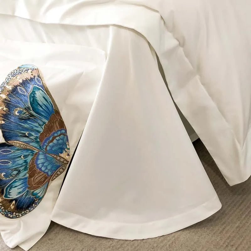Afralia™ Luxury Butterfly Embroidery Bedding Set, Egyptian Cotton, Queen King, White