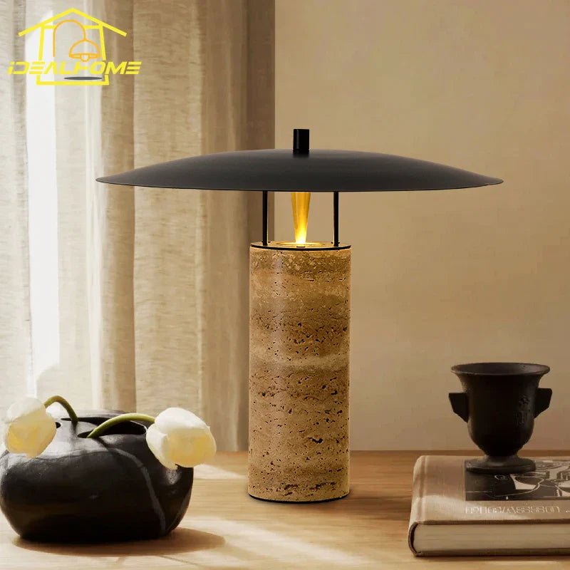 Afralia™ Yellow Travertine Table Lamp LED Marble Base Postmodern Mushroom Desk Light