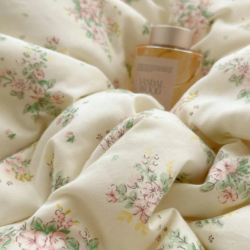 Afralia™ Cotton Small Florals Princess Bedding Set - Queen Size - Duver Cover Bed Sheet Bed Skirt Pillowcases