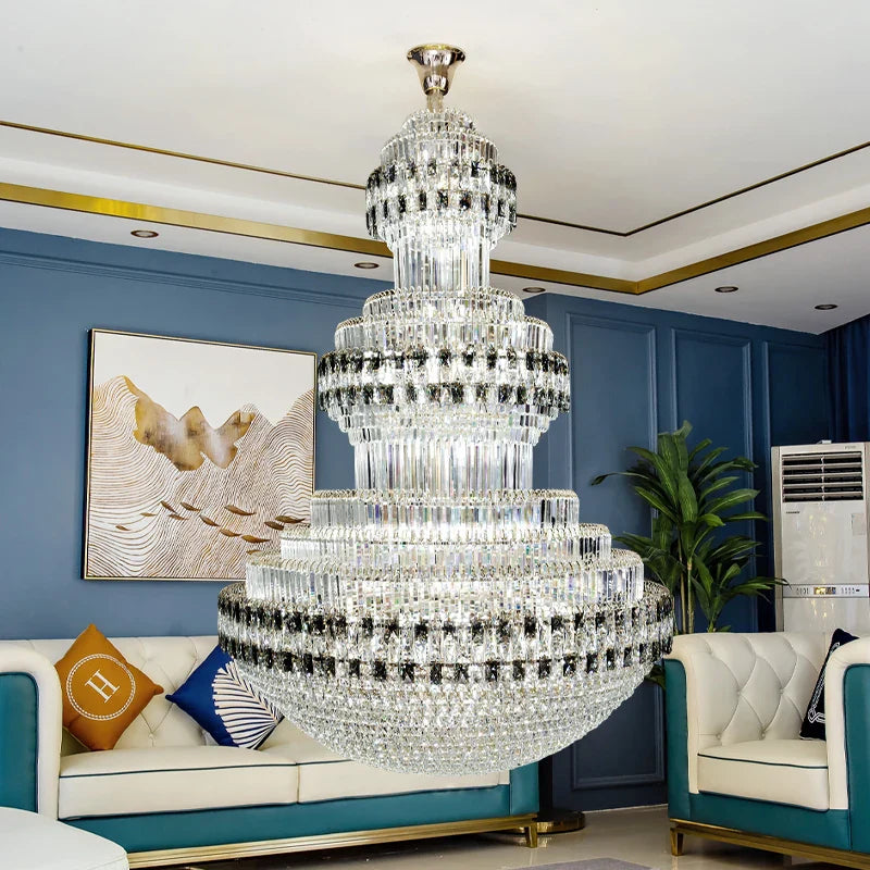 Afralia™ Crystal Chandelier Luxury Duplex Building Hollow Luxury Lamp