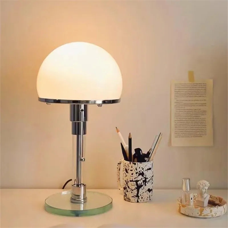 Afralia™ Bauhaus Milk White Glass Table Lamp Chrome Nordic Retro Light