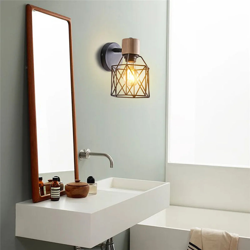 Nordic Wood Wall Lights Bedroom Bedside Lamp Black Modern E27 Sconce LED Afralia™ Lighting