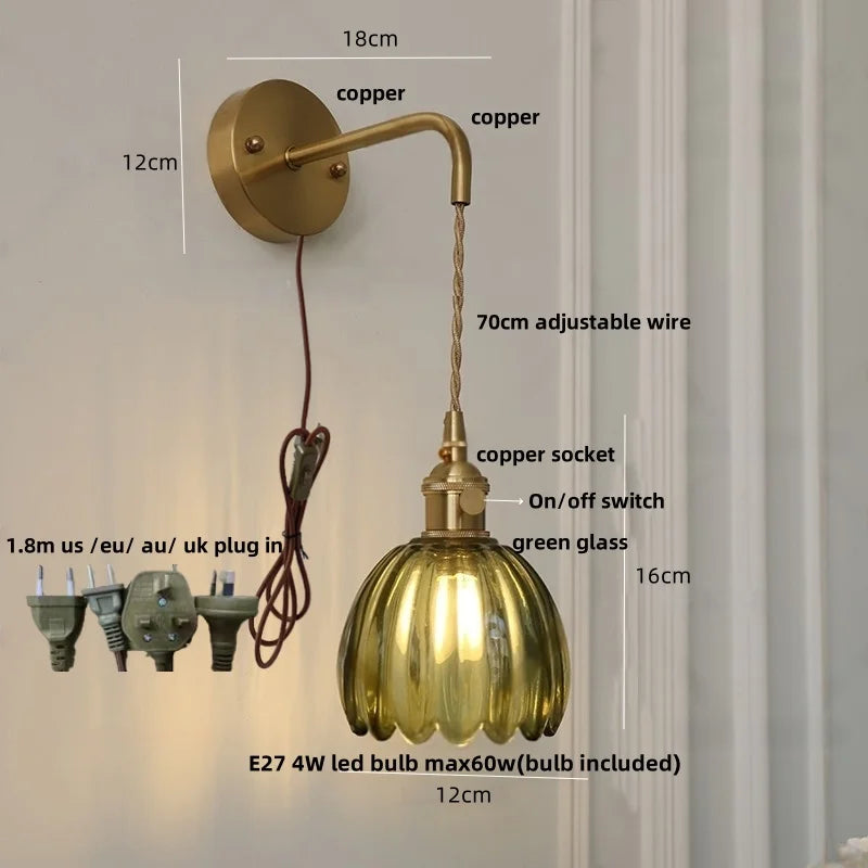 Afralia™ Glass LED Wall Lamp with Adjustable Wire, Pull Chain Switch, Modern Nordic Design