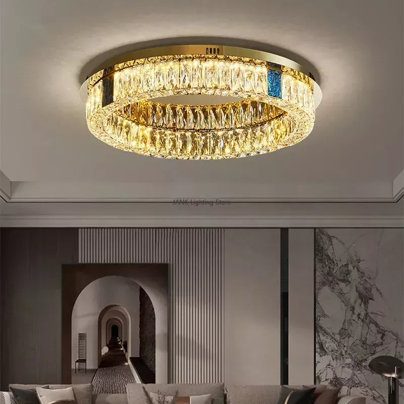 Afralia™ Luxury Crystal Pendant Light Gold Chandelier for Living Room & Bedroom