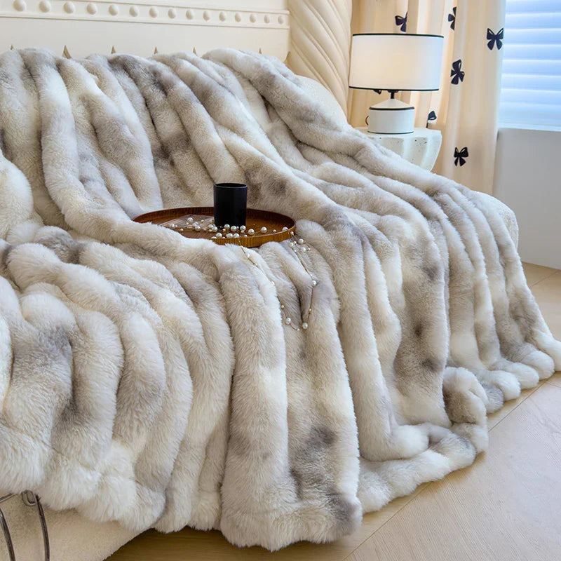 Afralia™ Gradient Grey Cashmere Fleece Winter Blanket