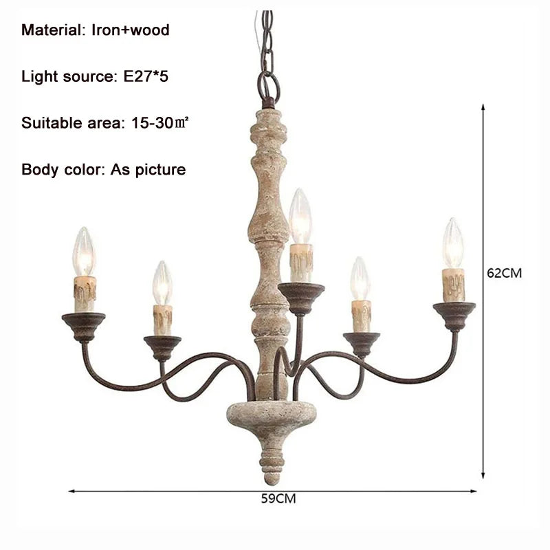 Afralia™ Wood Chandelier: Retro French Style Pendant Lamp for Home Living Room Kitchen