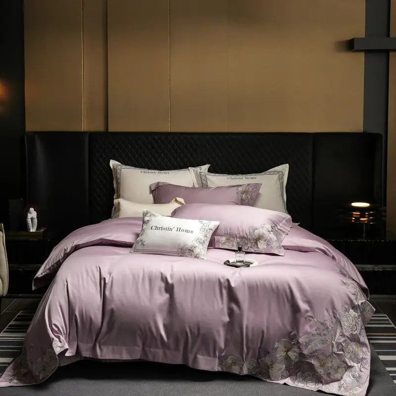Afralia™ Luxe Embroidered Cotton Bedding Set: Duvet Cover, Pillowcases, Flat Sheet