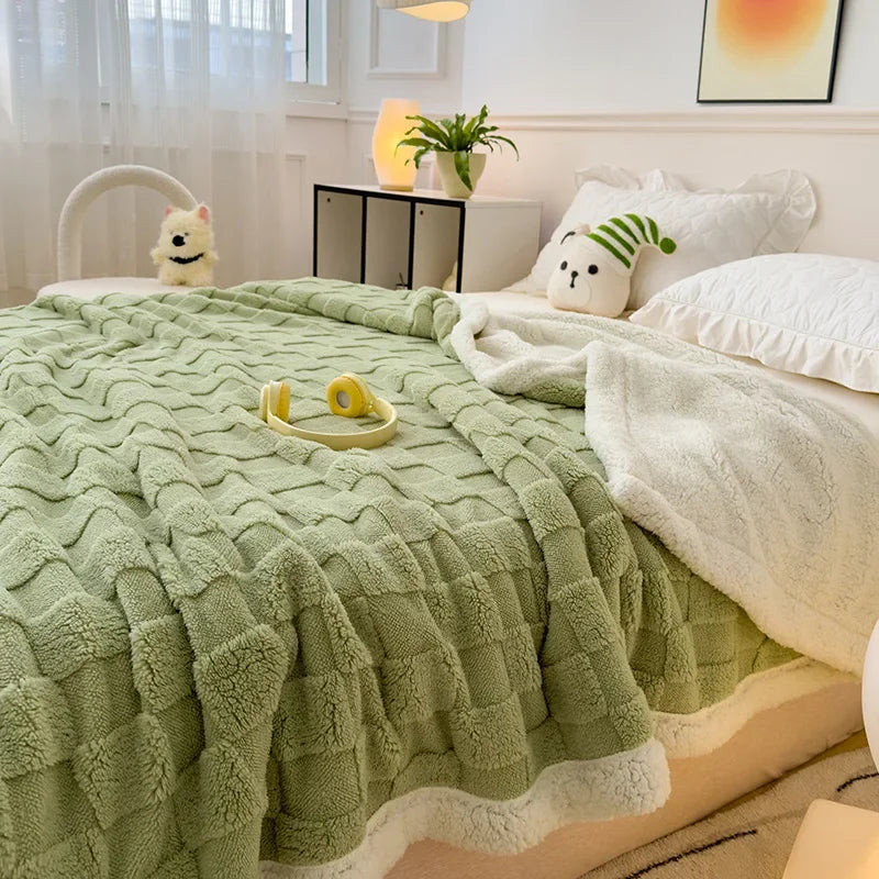 Afralia™ Checkerboard Lambs Wool Blanket, Cozy & Soft Throws for Sofa & Bed