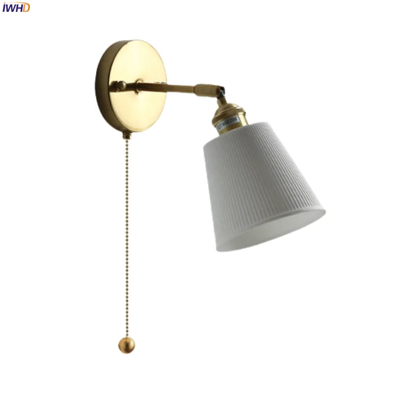 Afralia™ Ceramic LED Wall Sconce with Pull Chain for Bedroom, Living Room, or Bathroom