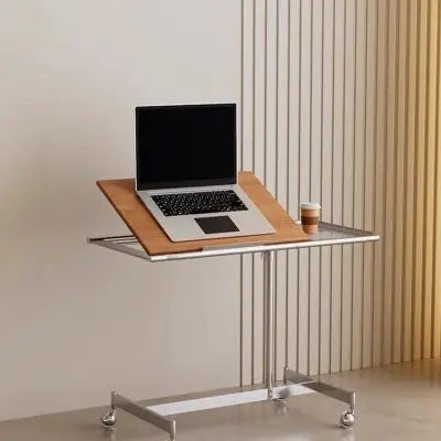 Afralia™ Steel Lifting Table & Solid Wood Movable Computer Desk, Modern Office Furniture