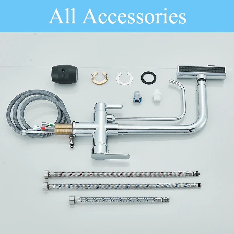 Afralia™ 3-Mode Waterfall Kitchen Faucet with 360° Rotation and Pull Out Spray