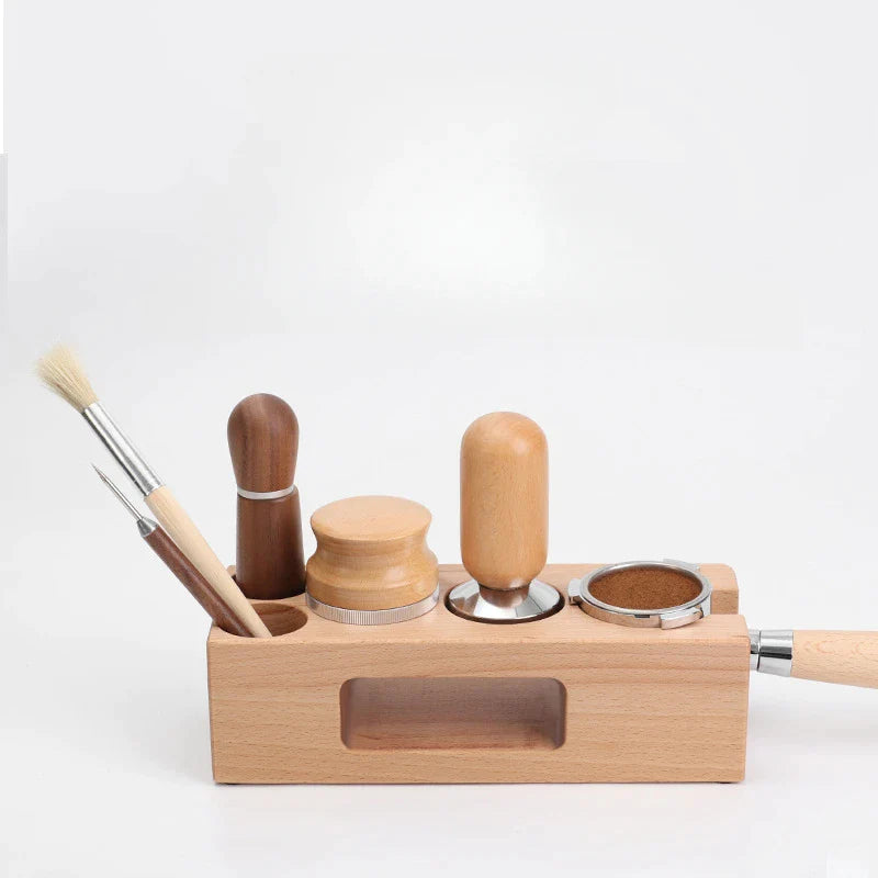 Afralia™ Wood Coffee Tamper Mat Stand Barista Cafe 58mm Tamp Station for Bar