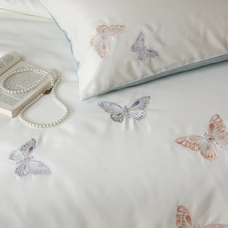 Afralia™ Butterfly Embroidery Lyocell Cotton Bedding Set, Silky Soft Cool Feeling Sheets