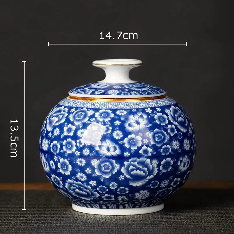 Afralia™ Blue White Porcelain Tea Canister Organizer Box Coffee Container Caddy Jar