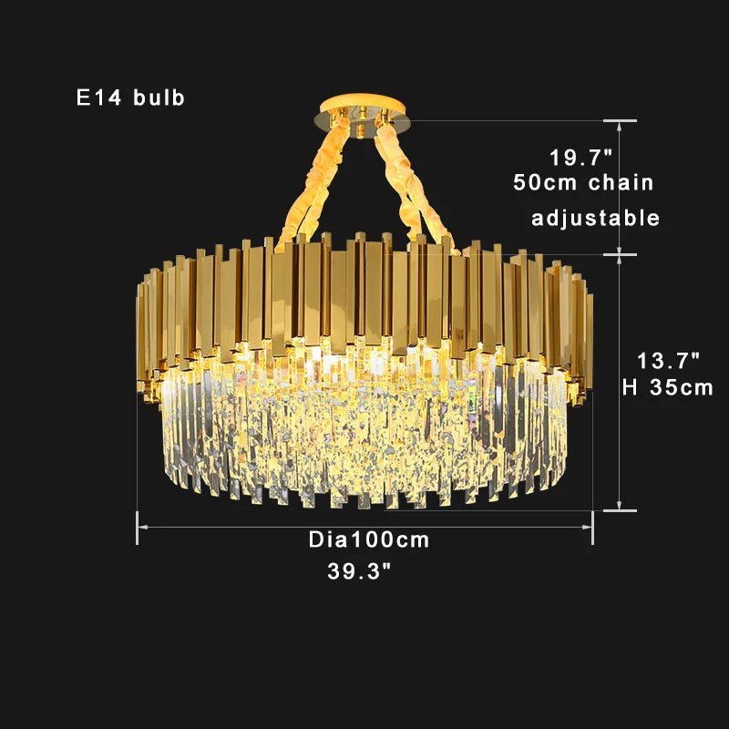 Afralia™ Gold K9 Crystal Ceiling Chandelier, Dimmable Luxury Living Room Bedroom Lighting