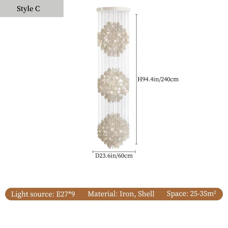 Afralia™ Mother of Pearl Chandelier: Unique Danish Design Shell Lights for Living Room, Dining Room, and Staircase