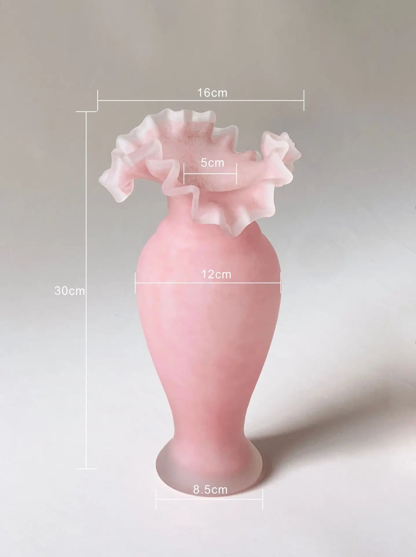 Afralia™ Pink Glass Vase Wave Fold Frosted Vase Floral Arrangement Terrarium Decoration
