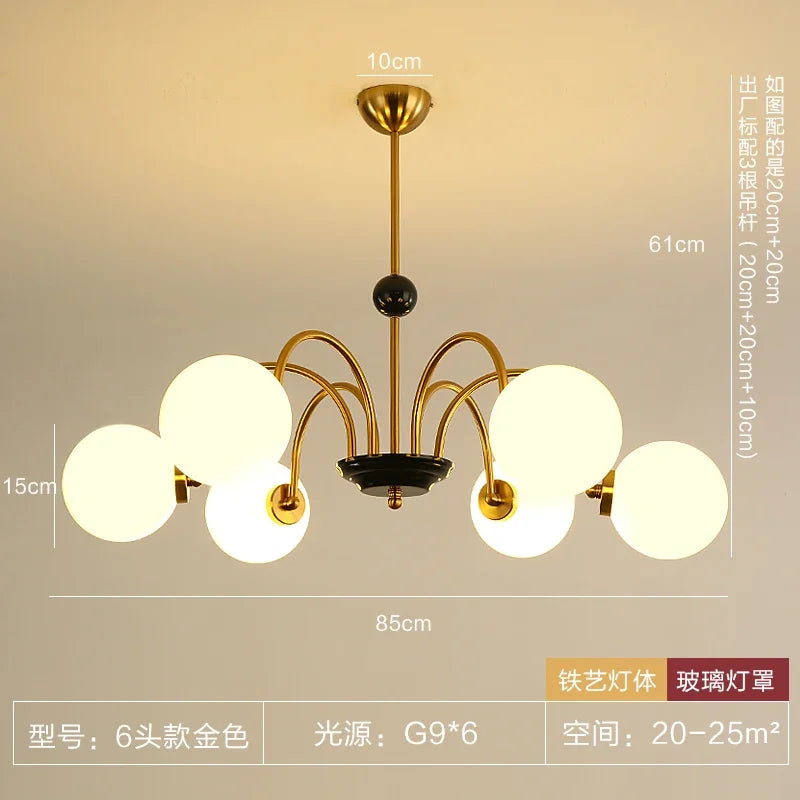 Afralia™ Vintage Iron Art Glass Chandelier LED Lighting Modern for Living/Dining/Bedroom