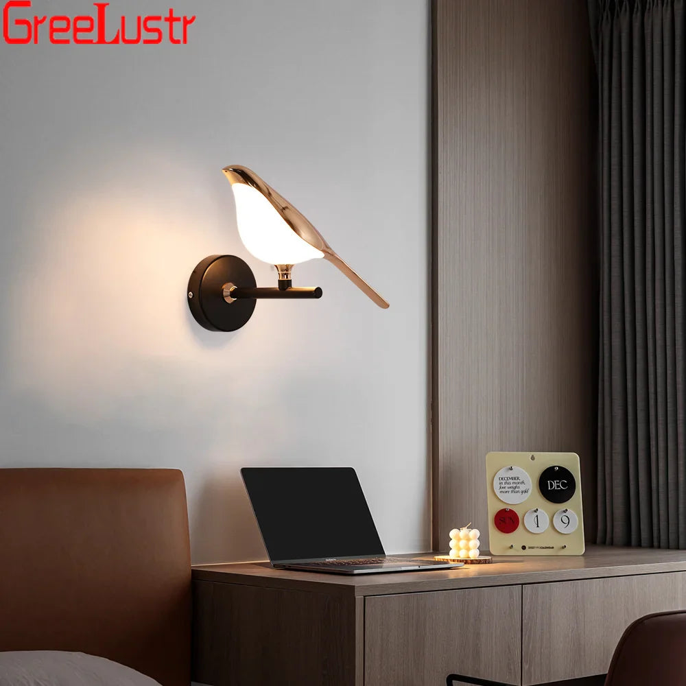 Afralia™ Rose Gold Nordic Bird LED Wall Sconce for Bedroom & Hallway Decor