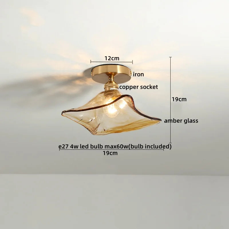 Afralia™ Amber Glass LED Ceiling Lights Modern Home Lighting Copper Socket