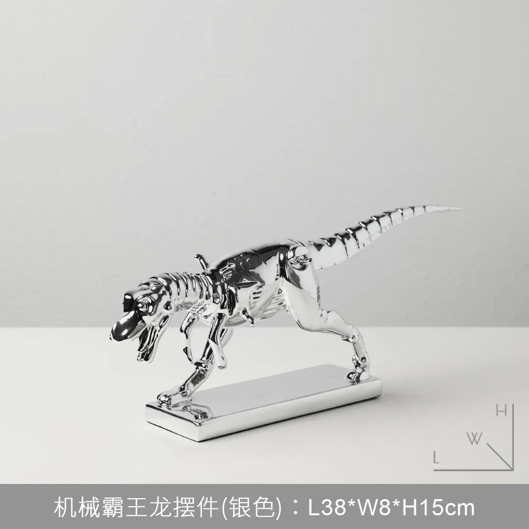 Afralia™ Silver Tyrannosaurus Rex Dinosaur Skeleton Ornament Home Decor Figurine