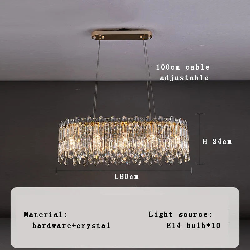 Afralia™ Luxury Crystal Oval Chandeliers: Long Hanging Ceiling Light Fixture
