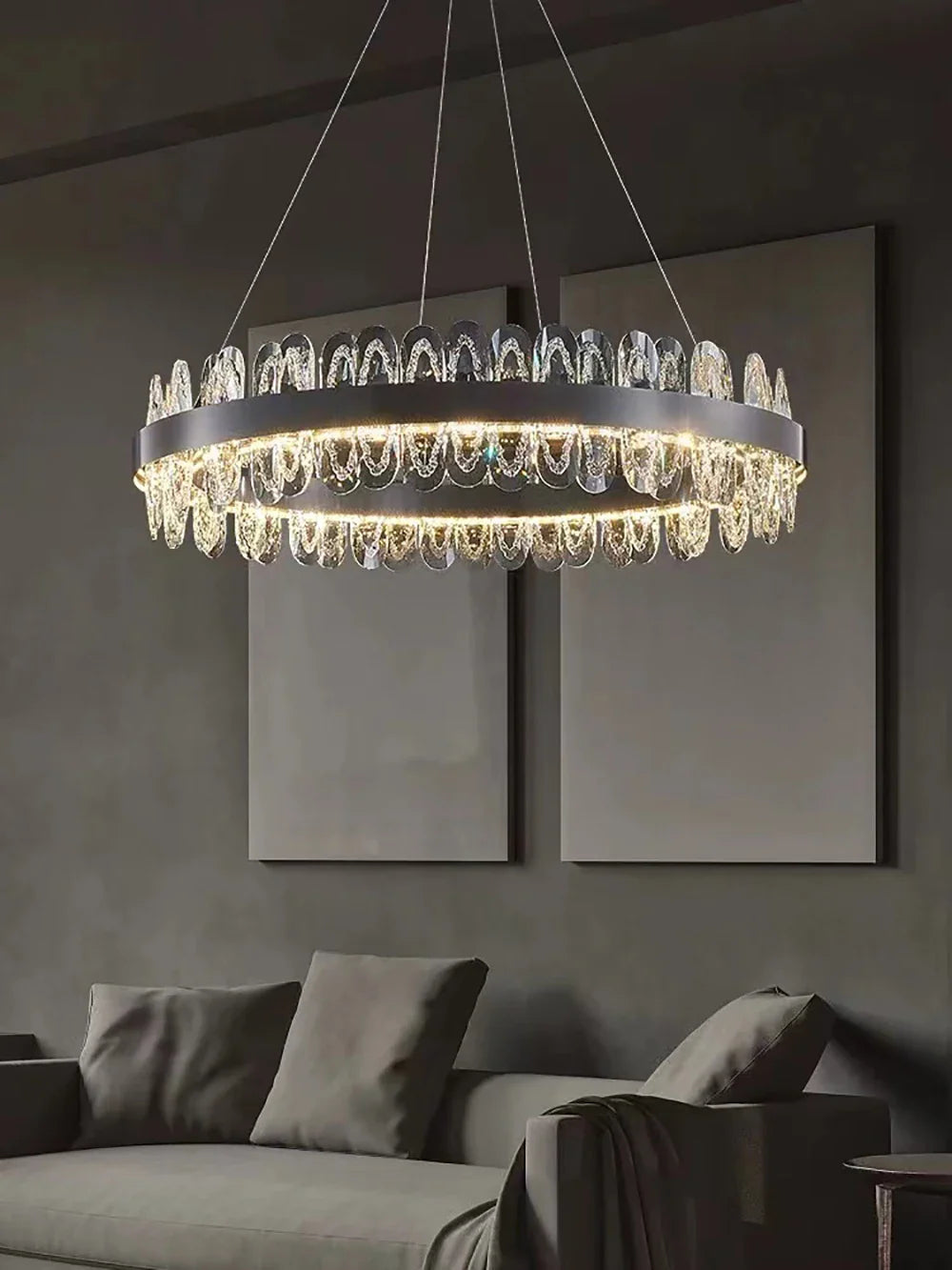 Afralia™ Round LED Crystal Chandelier in Gold/Black for Luxe Living Room Lighting