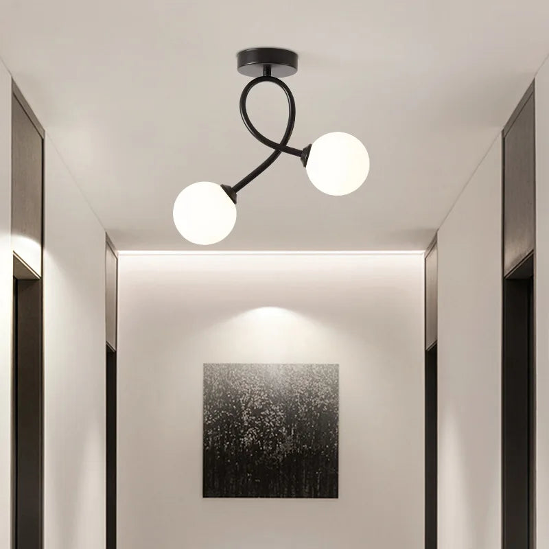 Afralia™ Minimalist Black Gold Glass Ceiling Light for Indoor Lighting Hallway Balcony Entryway