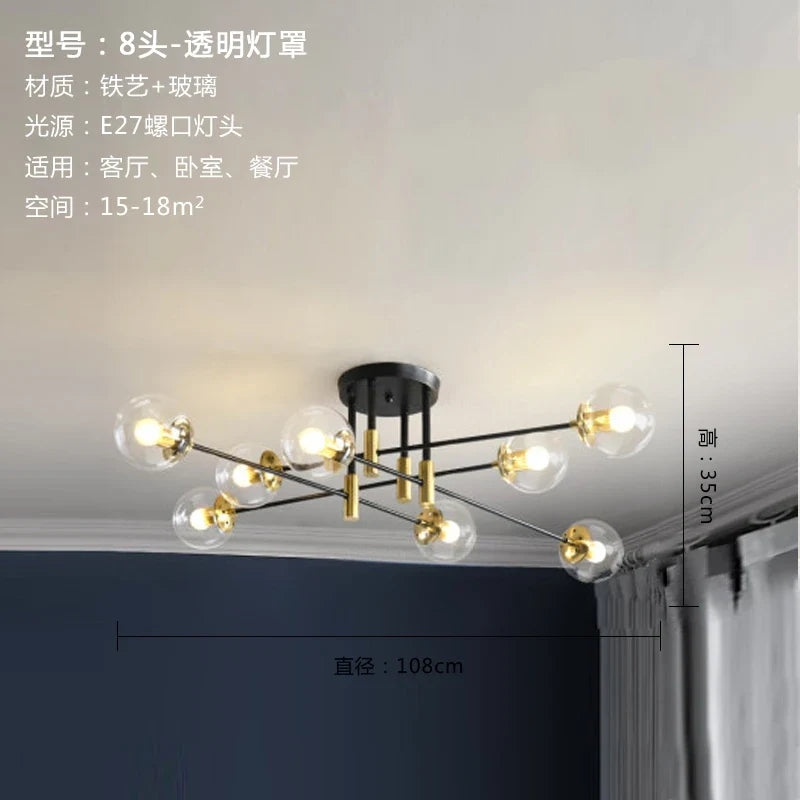Afralia™ Glass Ball LED Chandelier Ceiling Light for Living Room and Kitchen